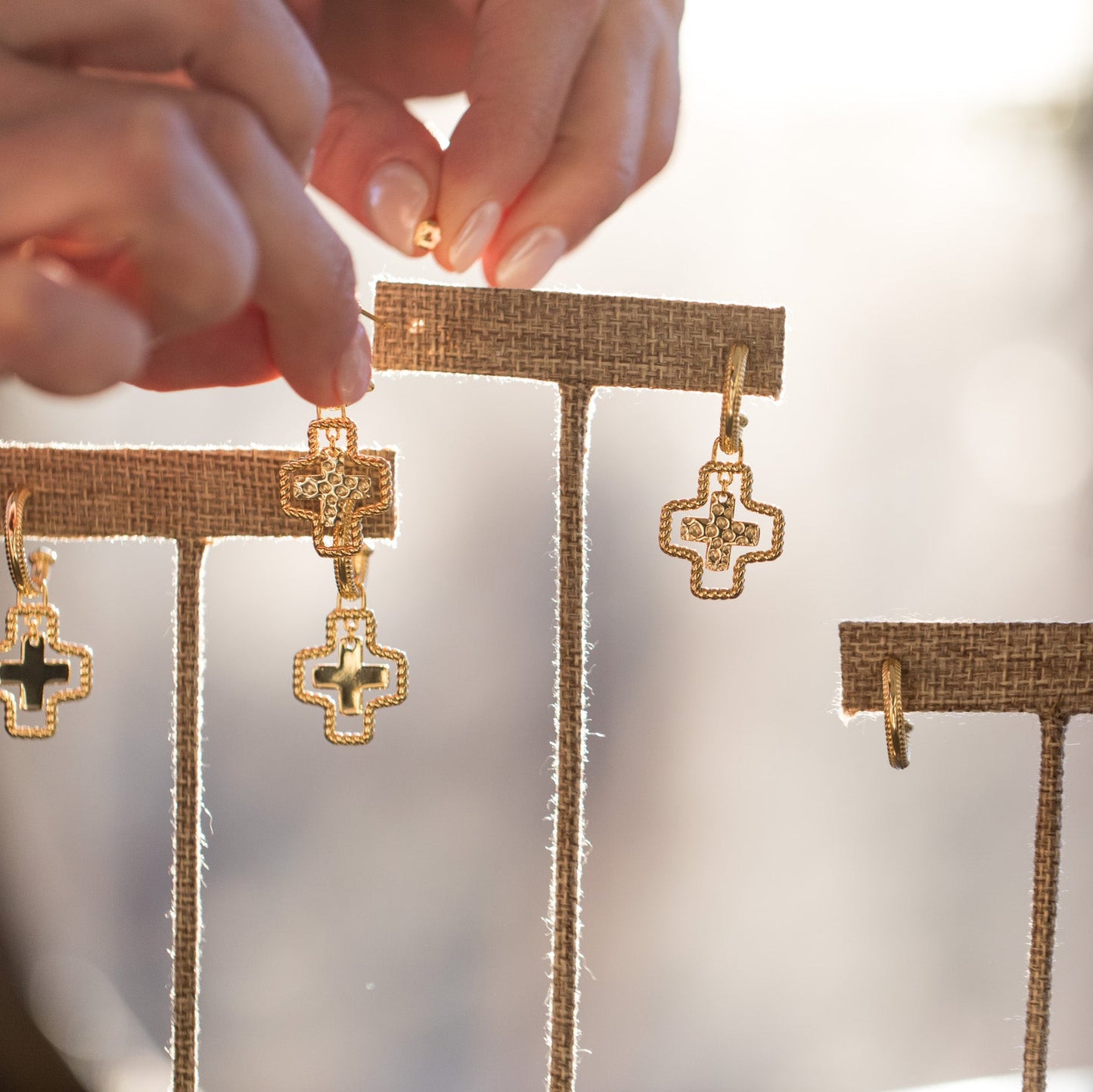 Roped Cross Hoop Adjustable Earrings