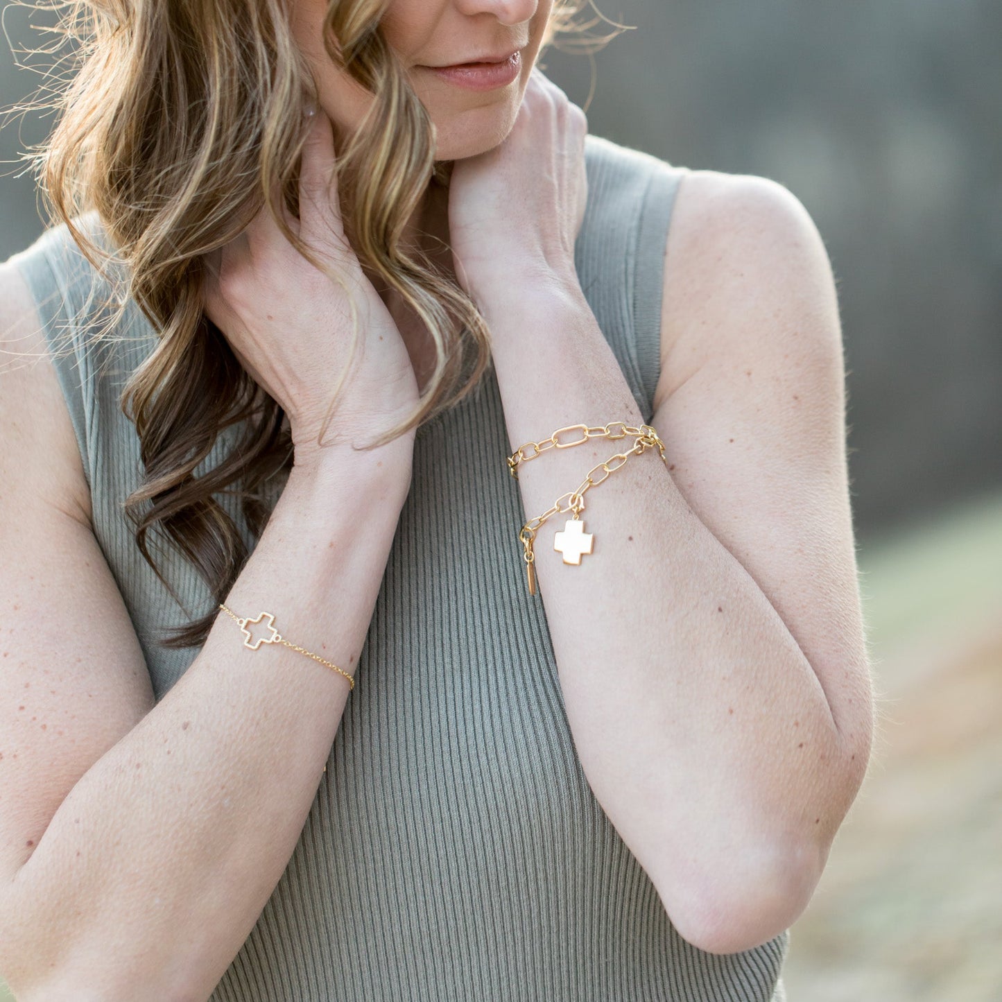 Roped Cross Outline Bracelet