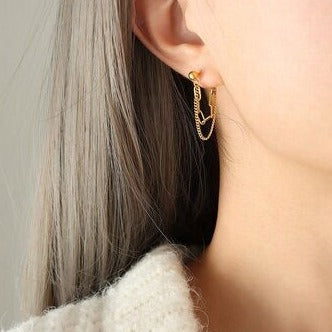 Gold Dual Drape earrings stud right side 