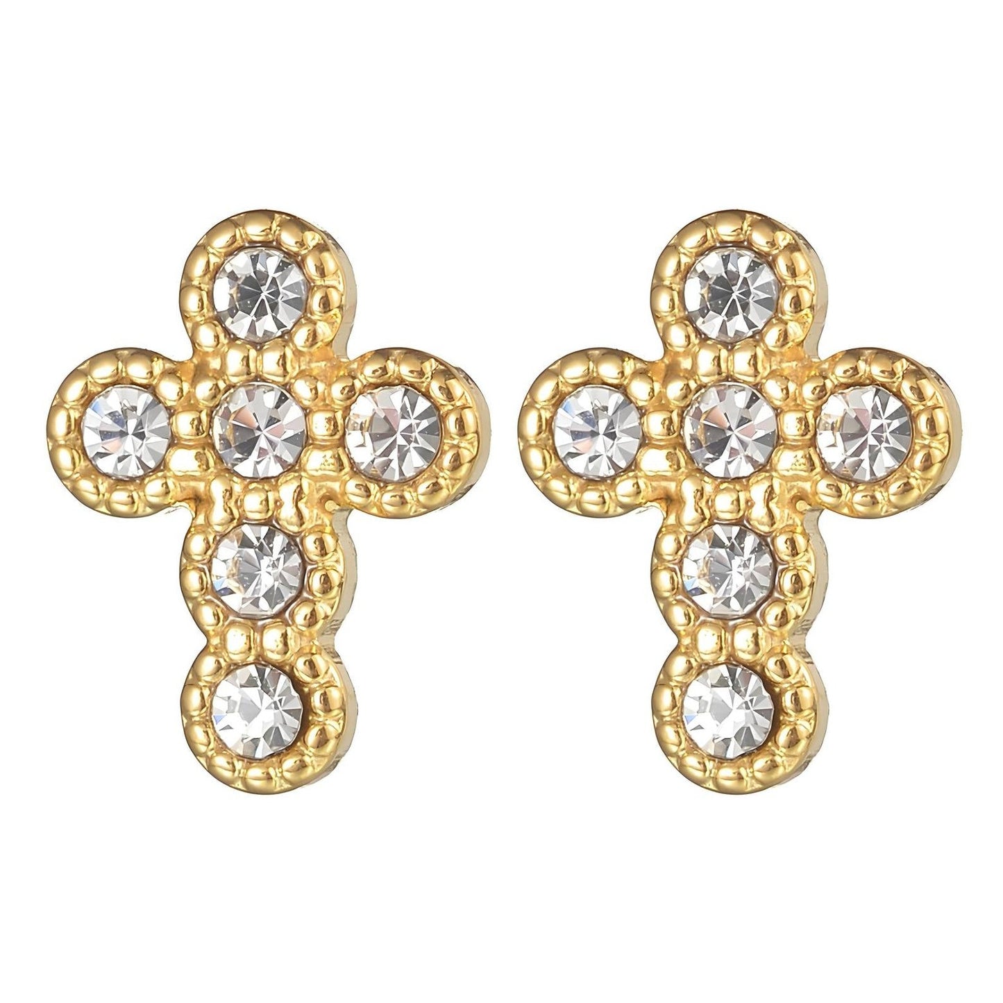 cross stud earrings gold with cubic zirconia