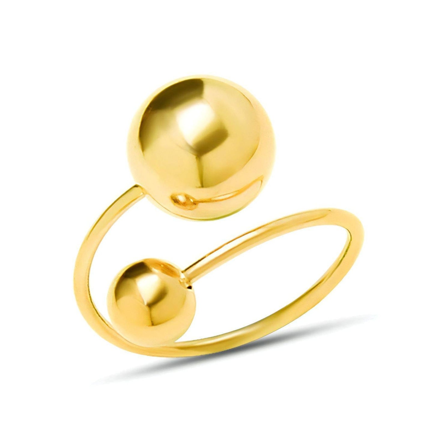 gold adjustable ring with small and large bead 