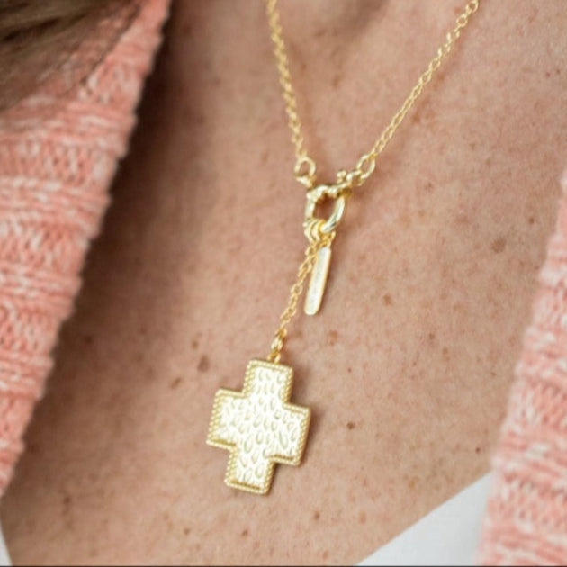 Roped Cross Pendant Necklace with "I Am" Charm