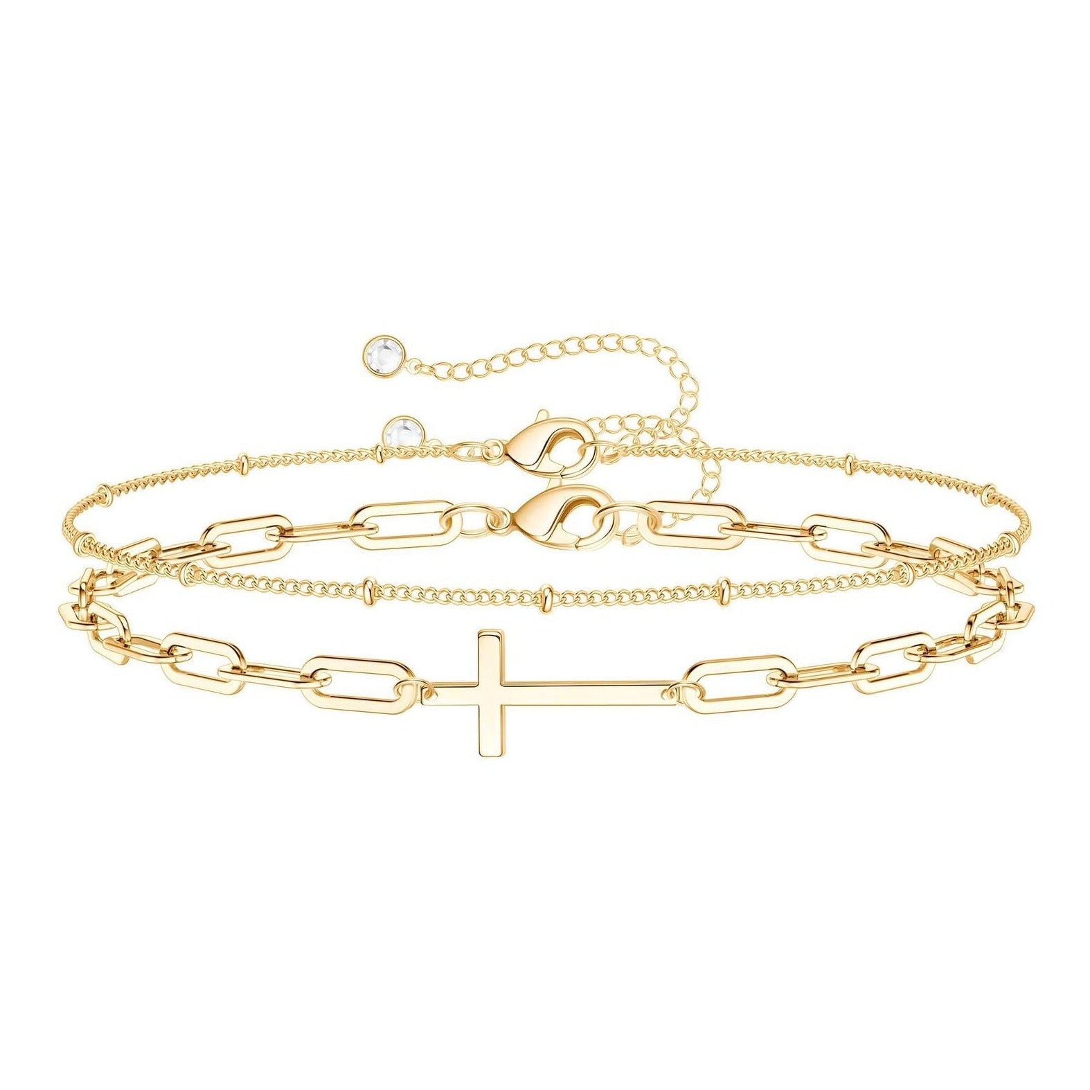 gold cross bracelet with double strand 