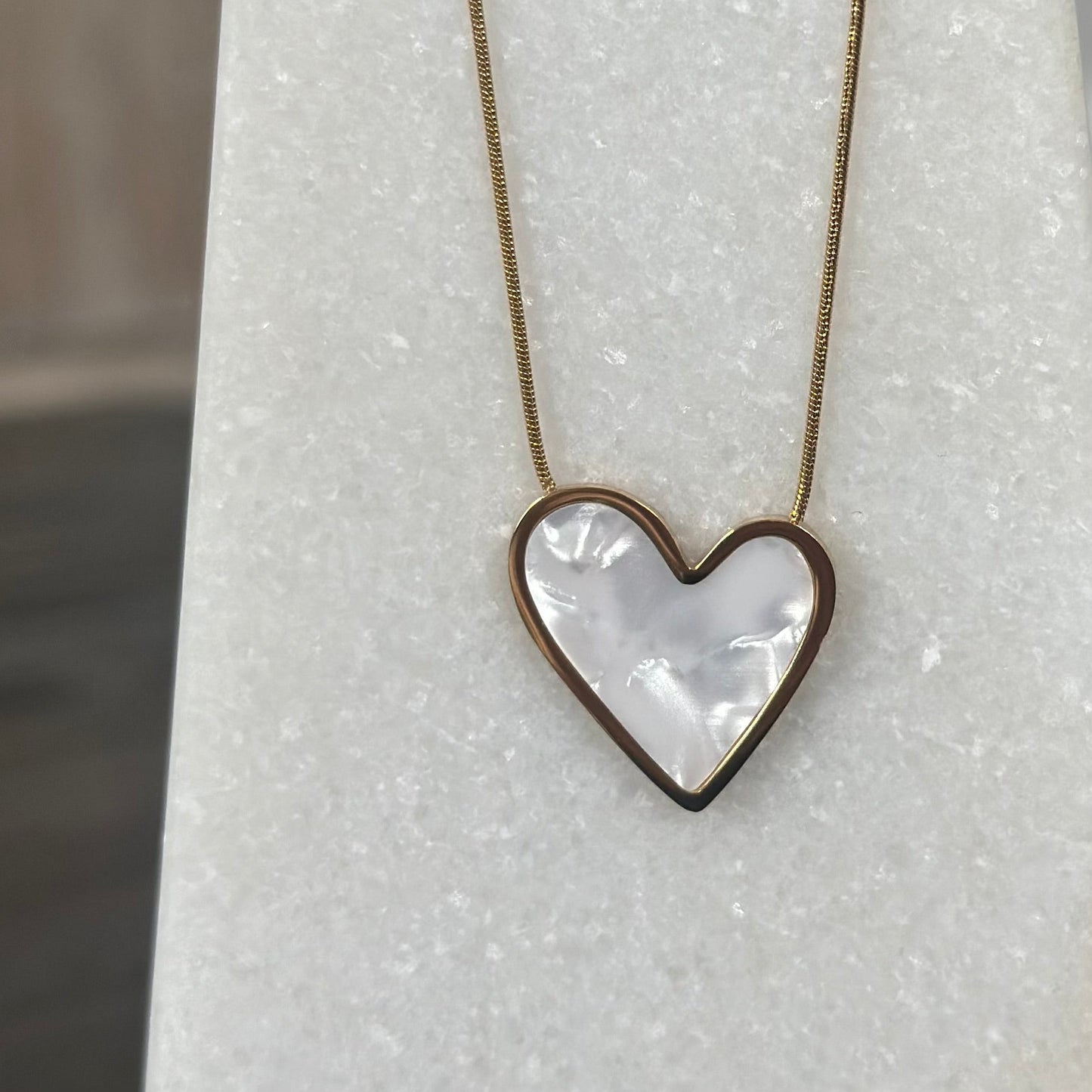 White Marble heart on gold chain