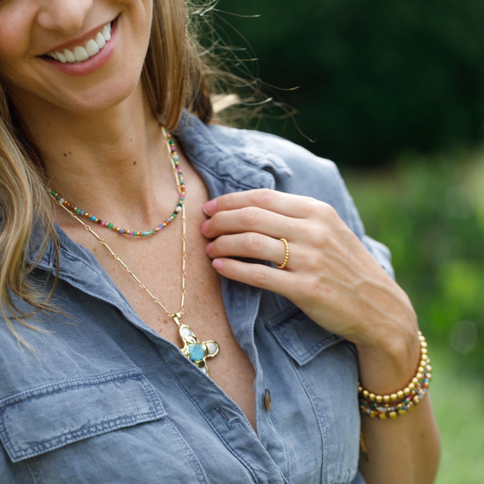 natural stone bracelet paired with natural stone necklace 