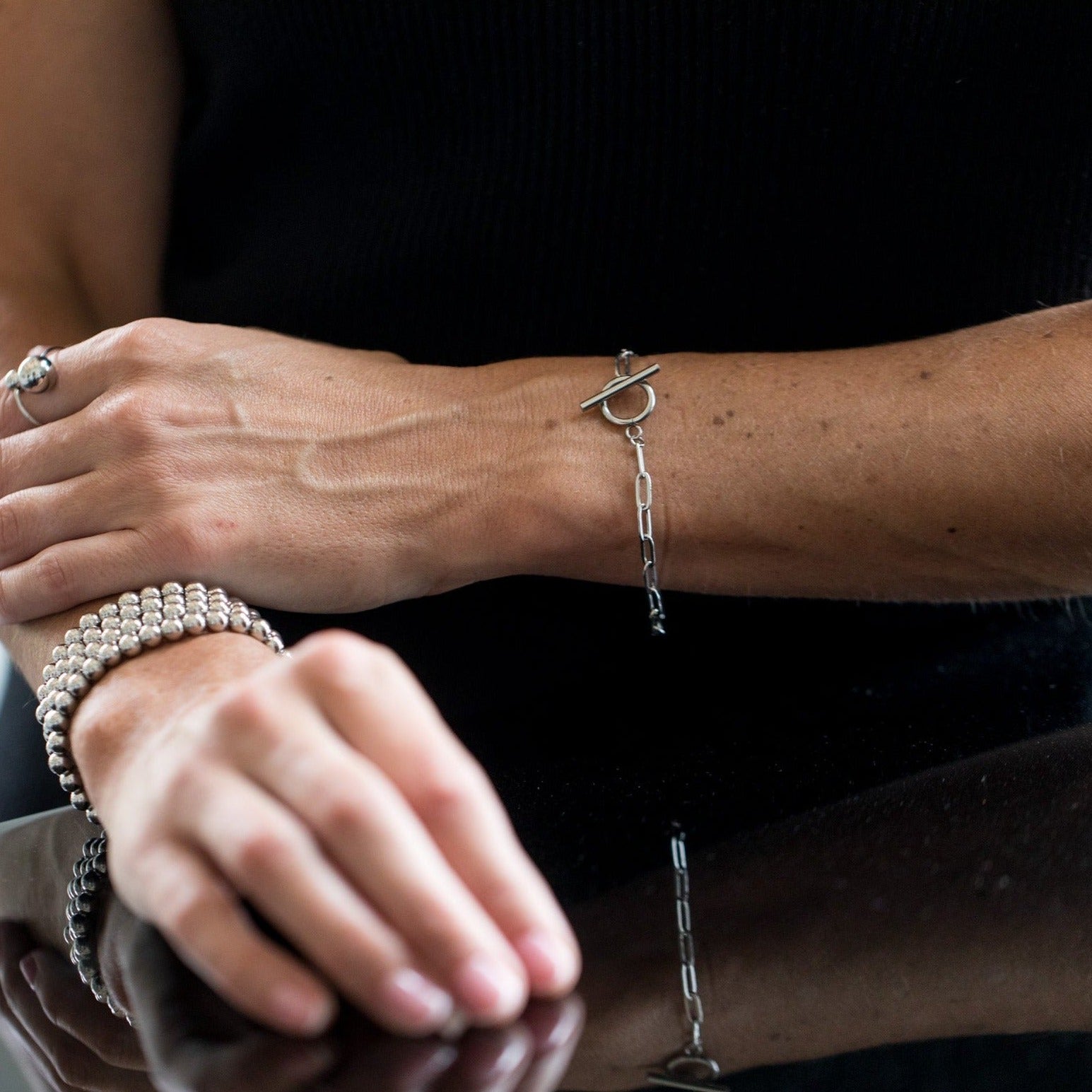 silver chain bracelet front view